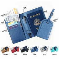 【🇲🇾Ready Stock PU Leather Passport 】Holder + Luggage Tag Set Sarung Pasport Travel Card Holder Dompe