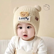 Children's Wool Hat Age 5 To 3 Years Head Circumference 44-52 Cm. Winter With Earmuffs Pompom And Lu