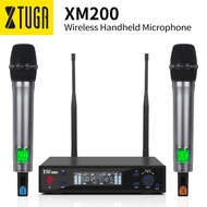 XTUGA XM200 Professional 2 Channel UHF Wireless Microphone System, True Diversity Wireless Microphone, Enhance Signal &amp; Working Range, Adjustable Frequency, Whole Metal Microphone