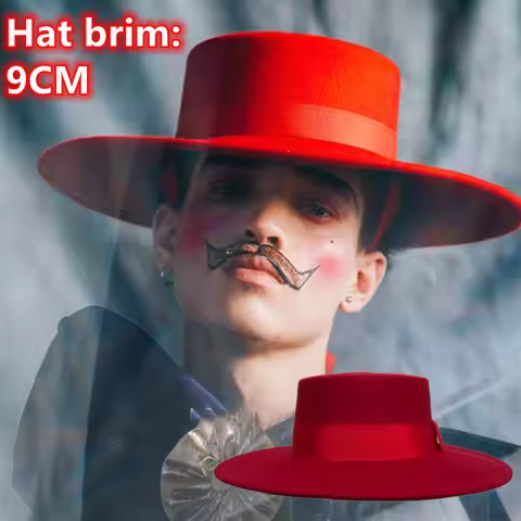 Red Fedora Hat Flat Top Wool 9cm Big Brimmed Hat Jazz Fedora Hat Men and Women Panama Fashion Hat Fe
