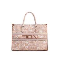 FION FION Jin Fresco Jacquard With Cow Leather Large Tote Bag