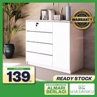 [BESAR] HK Almari Berlaci 5 Pintu/4 Tingkat Almari Baju dengan Pintu/Drawer Chest/4 Chest Drawer