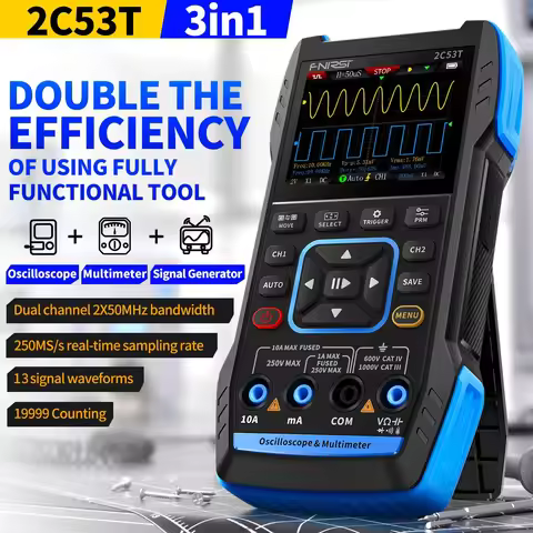 FNIRSI 2C53T Upgrade 3in1 Oscilloscope Multimeter Signal Generator 50MHz Bandwidth 250MS Rate Dual C