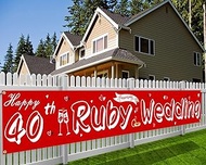 DPKOW Happy 40th Ruby Wedding Anniversary Banner for 40th Wedding Anniversary Decoration, Fabric Ban