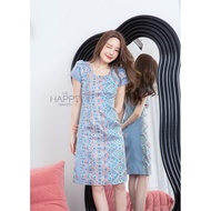 [Thai Brand] Thai Cloth Dress Mother's Day Work Clothes Blue Fabric Gam Cotton Silk Is Not Old.