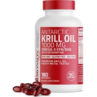 Bronson Antarctic Krill Oil 1000 mg with Omega-3s, 180 Softgels | Heavy Metal Tested, with EPA, DHA,