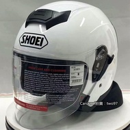 ShOEI半盔安全帽亮白色素面雙鏡片機車頭盔男女摩托通風透氣3/4罩四分之三帽公路半罩電動踏板騎乘帽快速扣輕量通勤-代購