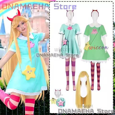 Anime Star Butterfly Cosplay Star Butterfly Star vs. the Forces of Evil Green Dress Wig Headwear Soc