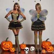 Women's Halloween Bee Costume - Sleeveless Cami Bodysuit with Headband & Mesh Wings