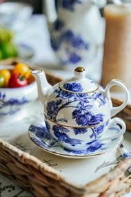 英國Aynsley 藍玫瑰系列 骨瓷獨享杯壺組