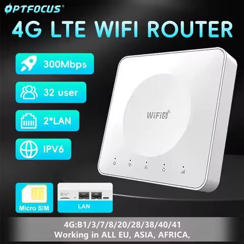 OPTFOCUS 4G LTE WIFI Router 300Mbps WIFI6 BOX Modem 2.4Ghz Wireless Router 2 LAN Ports Pocket Hotspo
