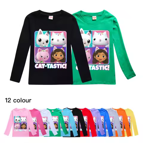 Gabby Style T-Shirt Kids Cartoon Gaby Chat Clothes Baby Girls Fall Long Sleeve Tops Boys Casual T-sh