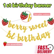 Happy 1st Birthday Banner Cursive Flag Birthday Party Decoration Gold Glitter
