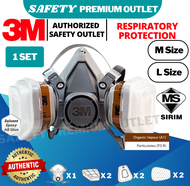 (ORIGINAL) 3M 6200 Half Facepiece Reusable Respirator + 6051 A1 + 5935 P3R Filter + 501 Filter Retai