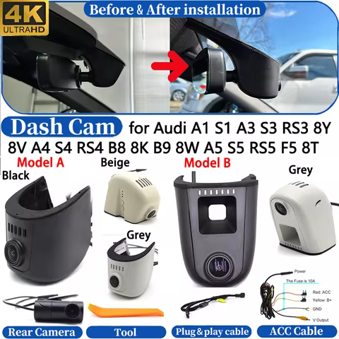 Dash Cam for Audi A1 S1 A3 S3 RS3 8Y 8V A4 S4 RS4 B8 8K B9 8W A5 S5 RS5 F5 8T 4K DVR Dashboard Camer