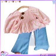 Girls Autumn New Elastic Top Cowboy Bell-bottom pants Suit