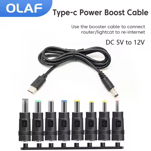 Type C to DC Boost Cable WiFi to Powerbank Connector DC 5V to 12V Power Converter PD Step-up Cord Fo