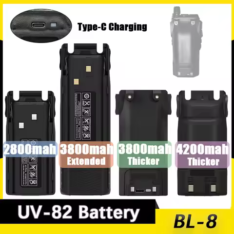 Baofeng UV-82 Li-ion Battery Rechargable Type-C Charger 2800mah 3800mAh 4200mAh BL-8 For UV-8D UV-82