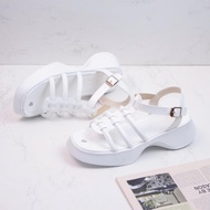 (Real photo) 4p wedge sandals with thin straps and 3 horizontal woven straps - X051 (Loose fit)