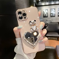 Samsung Galaxy J3 J5 J7 Pro J2 Prime J4 J6 Plus A7 2018 A750 Note 10 20 Ultra Note10 Lite Plus A81 Square Cartoon Bear Mirror  Plating Soft Phone Case Back Full Cover