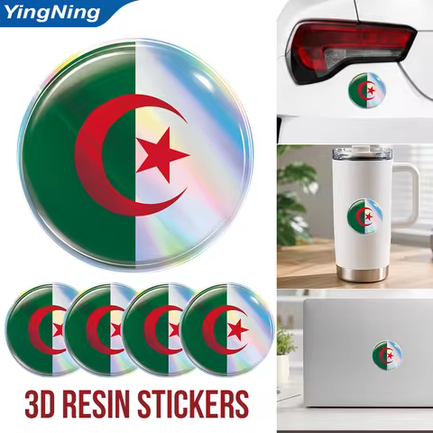 Algeria Flag 3D Resin Domed Sticker Algerian Crescent Star Round Emblem Self Adhesive Decal Car Lapt