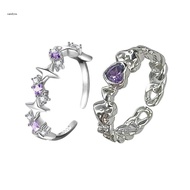 ✿ 2 Pack Purple Rhinestone Adjustable Rings Wedding Engagement Rings Y2K Rings
