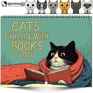 QUENNA 2026 Calendar Cats with Coffee Chill Cats Illustration Cute Animal Wall Calendar For Cat & Co