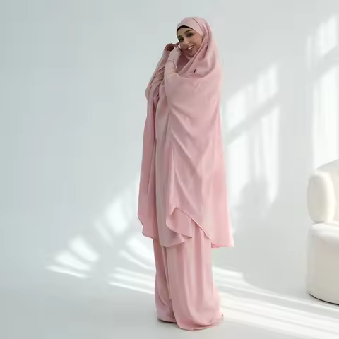 Muslim Set Eid Djellaba Women Long Khimar 2 Piece Prayer Garment Nida Abaya Ramadan Gown Dubai Arab