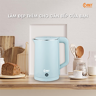Bình đun siêu tốc 2 lớp cách nhiệt 1.8L COMET CM8226 , công suất 1500W, dây nguồn rời lõi đồng an to