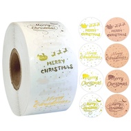 🛒ZZ500Zhang/Roll Christmas Happy Sticker Transparent Bronzing New Year Gift Christmas Gift Decorative Sealed Sticker Lab