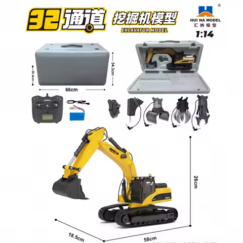 New Huina 580 All-Metal RC Excavator, 32-Channels Engineering Model, 1:14 Scale Adult Collectible wi