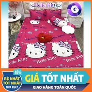Combo 4 Món Ga Vỏ Gối Cotton Poly Hello Kitty(1 Ga - 2 Vỏ gối đầu - 1 Vỏ gối ôm)
