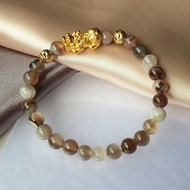 Botswana Agate with S999 Silver, Gold Plated Pixiu Bracelet [835]