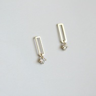 new GOLDtutu Rectangle Plate Bar Dangle Drop Crystal Stud Earring 9K Solid Gold Unique Minimal Simpl