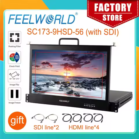 Feelworld Broadcast Director Monitor SC173-9HD-56 17.3 Inch 1RU Pull Out Rack Mount Monitor Full HD1
