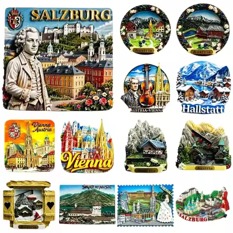 3D Resin Austria Fridge Magnet Vienna Salzburg Hallstatt Landmark Travel Souvenir Refrigerator Magne