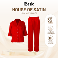 Đồ bộ mặc nhà nữ pyjama iBasic lụa satin xước quần dài áo tay lửng HOMW049