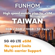Taiwan eSIM 4G 3GB-10GB Data Plan For 30 Days No Speed Limitation (No Daily Limit) High speed LTE