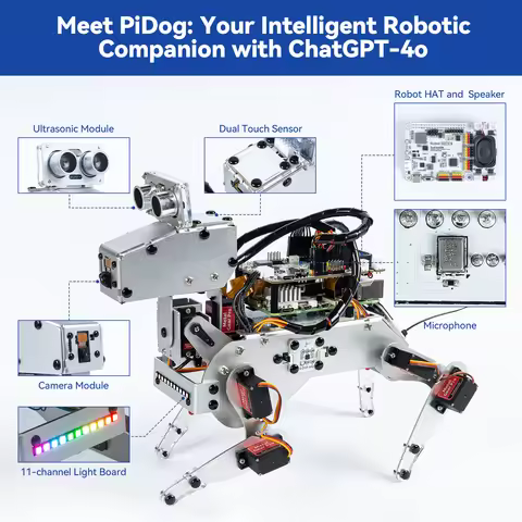 Robot Dog Kit for RPI, supports ChatGPT-4o, FPV, and App Control (Pi not included), SunFounder Robot