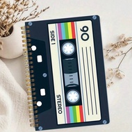 Retro Cassette Tape Design Spiral Notebook - 13.97 X 21.08 Cm, 60 Pages Double-Sided, Retro Music Ar