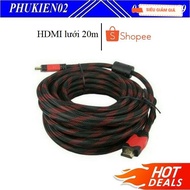 HDMI cable covered with anti-interference mesh, 20m long, black with red stripes, compact, easy to c