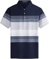 MMLLZEL Mulberrys Silk Striped Short-sleeved T-shirt Summer Lapel Breathable Men's Casual POLO Shirt (Color : D, Size : L code)