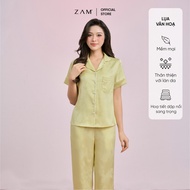 ZAM home wear set Short-sleeved shirt & Long-sleeved pants Soft and luxurious high-quality patterned