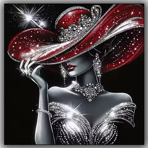 Red Hat Woman Diy Diamond Painting New 2025 Full Square Round Diamond Embroidery portrait Picture Mo