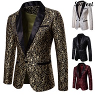 [SEA] Men Blazer Jacquard Single Button Autumn Winter Pockets Lapel Suit Coat for Wedding