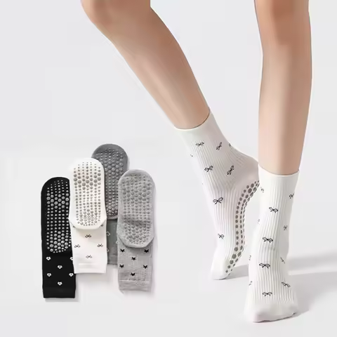 Yoga Socks Women Cotton Silicone Non-slip Pilates Grip Crew Socks