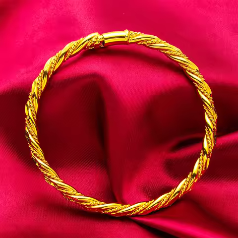 4mm Women's 24K Gold (AU999) Buckle Twist Bracelet | 3D bamboo twist, filigree bamboo with moonstone