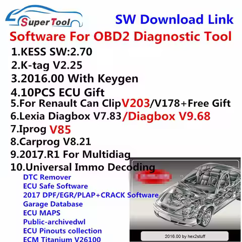 SW Kess 2.80 2.53 K-tag 2.25 For Renault Can Clip 216/V178 Lexia 3 Diagbox V9.68 V7.83 Carprog 8.21 
