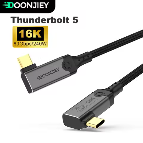 Elbow Thunderbolt 5 Cable USB 5.0 Data Cable PD 240W 5A Fast Charge Wire 80Gbps 16K@60Hz Type-C to U