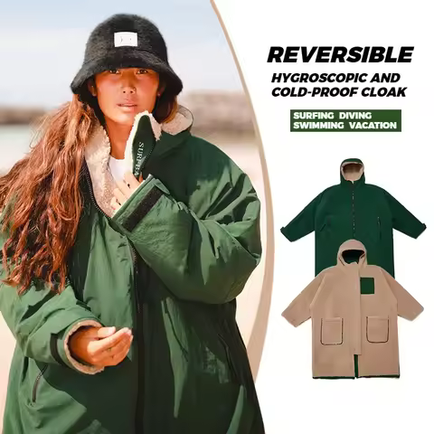 Waterproof Surf Changing Robe Hooded Cloak Beach Surfing Pool Outdoor Coat Lamb Wool Jacket Lining A